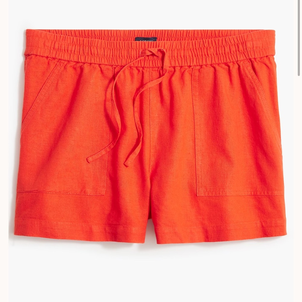 J. Crew Bright Red Coral Linen Drawstring Shorts Size Large Casual Lightweight